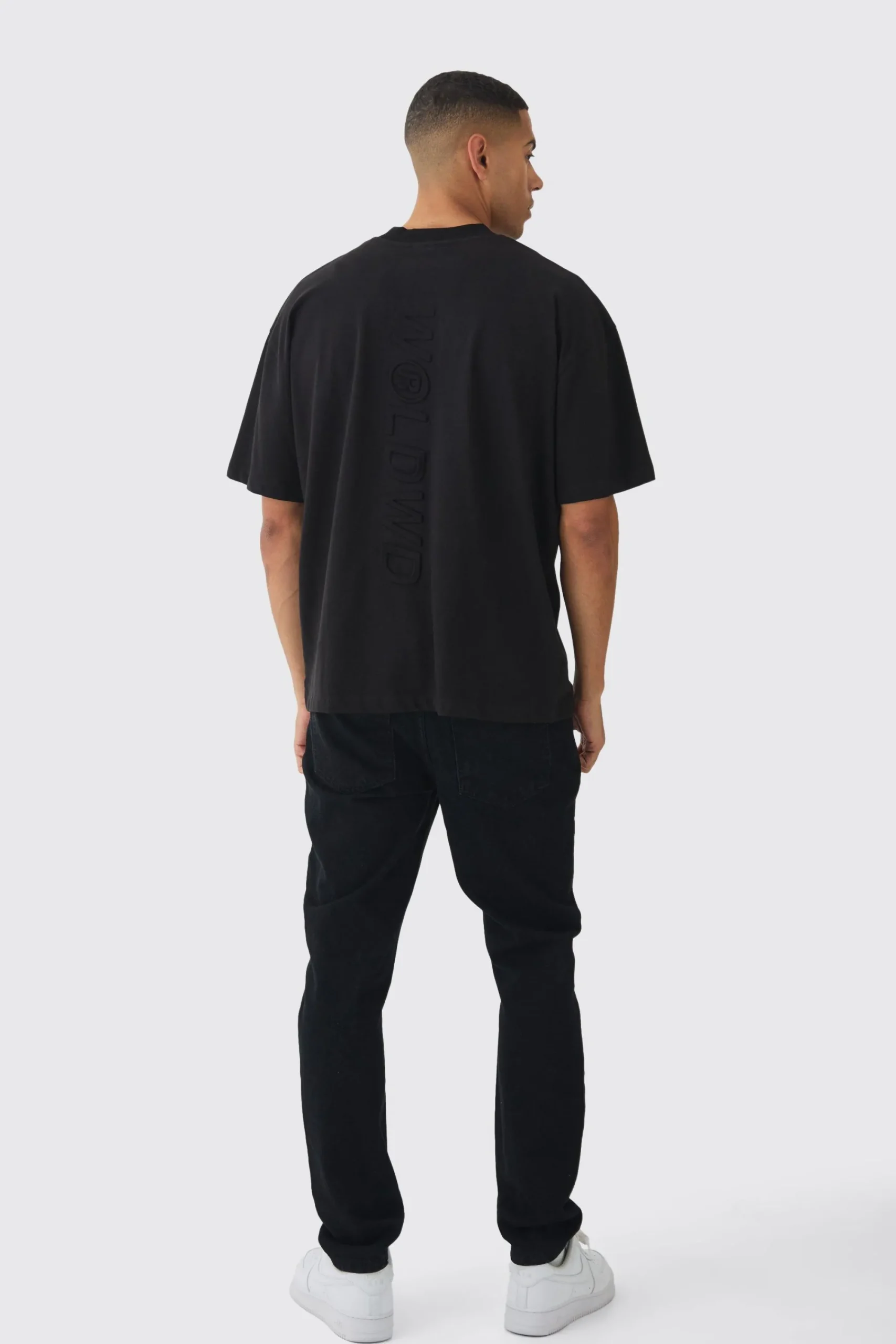 Oversized Extended Neck Embossed Worldwide T-shirt | UK^boohooMAN Hot