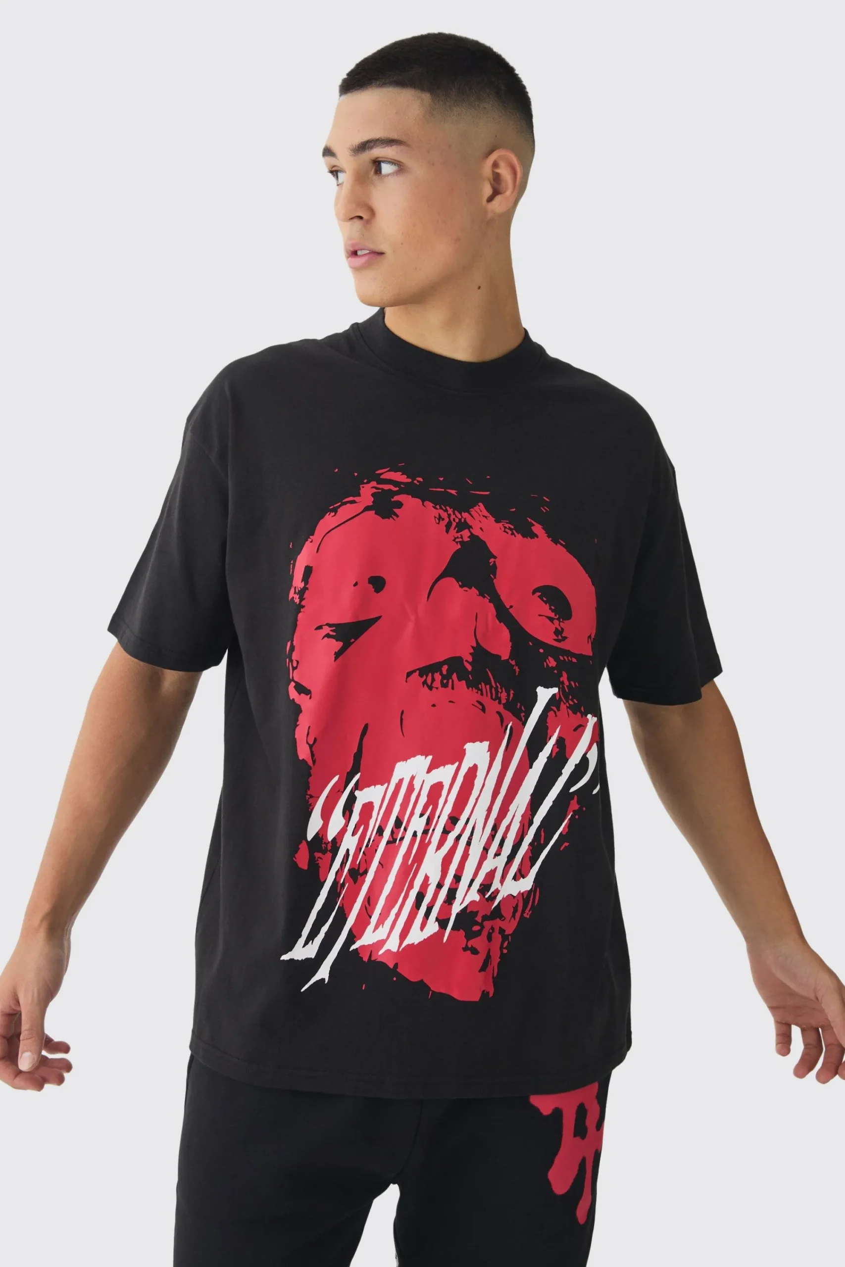 Oversized Extended Neck Eternal Print T-Shirt | UK^boohooMAN Outlet