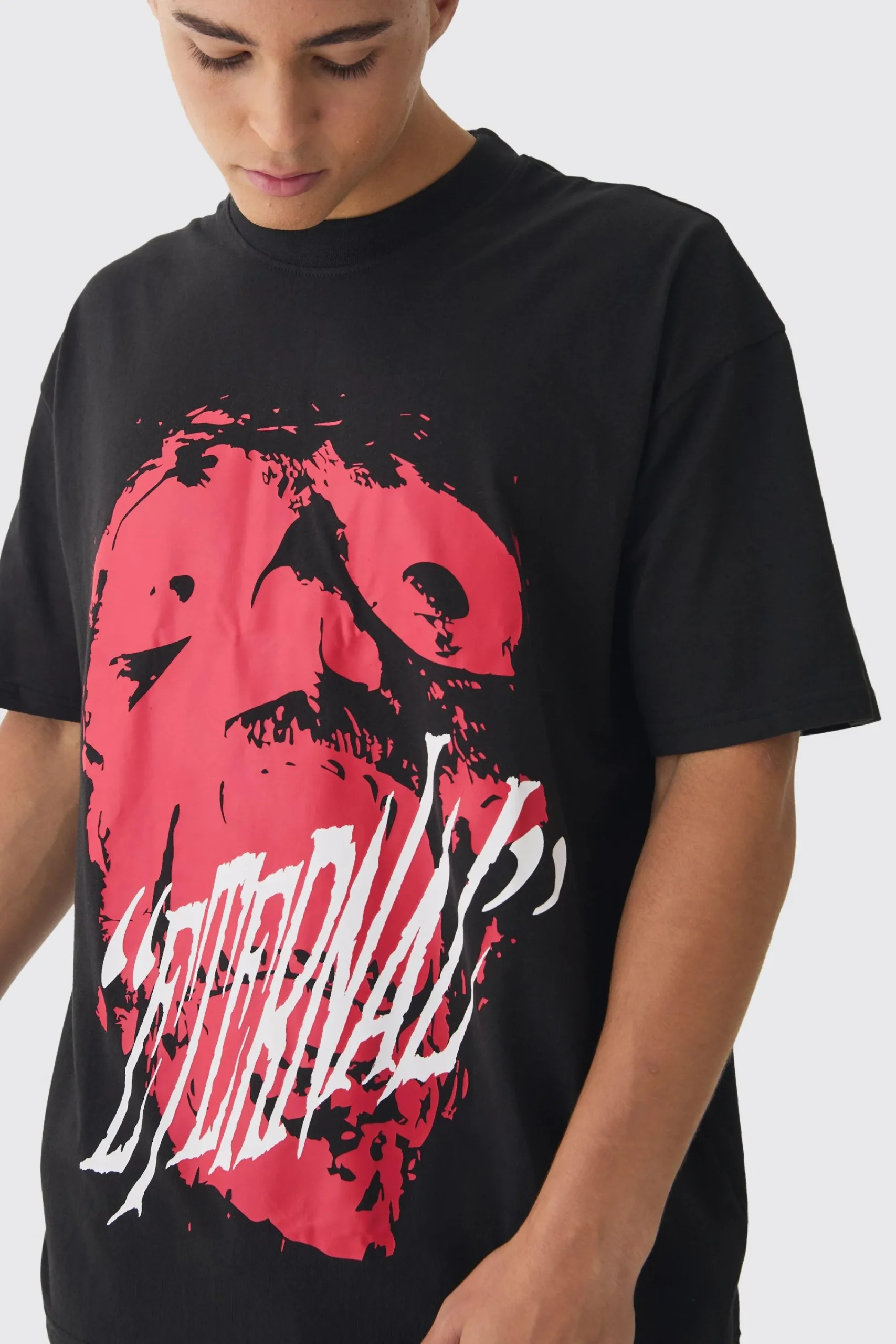 Oversized Extended Neck Eternal Print T-Shirt | UK^boohooMAN Outlet
