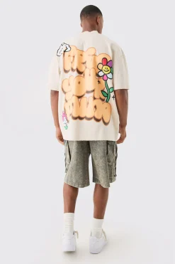 Oversized Extended Neck Flower Puff Print Distressed T-shirt | UK^boohooMAN Online