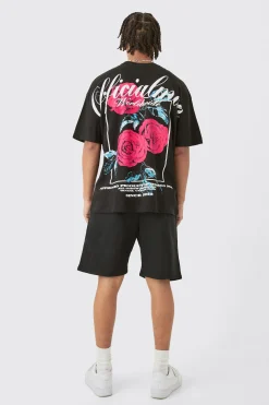 boohooMAN Oversized Extended Neck Floral Large Graphic Shorts Set | UK| Sets & Co-Ords|Tracksuits