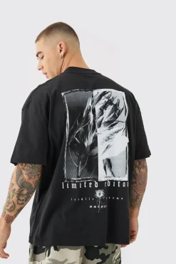 Oversized Extended Neck Floral Graphic Back Print T-shirt | UK^boohooMAN Best
