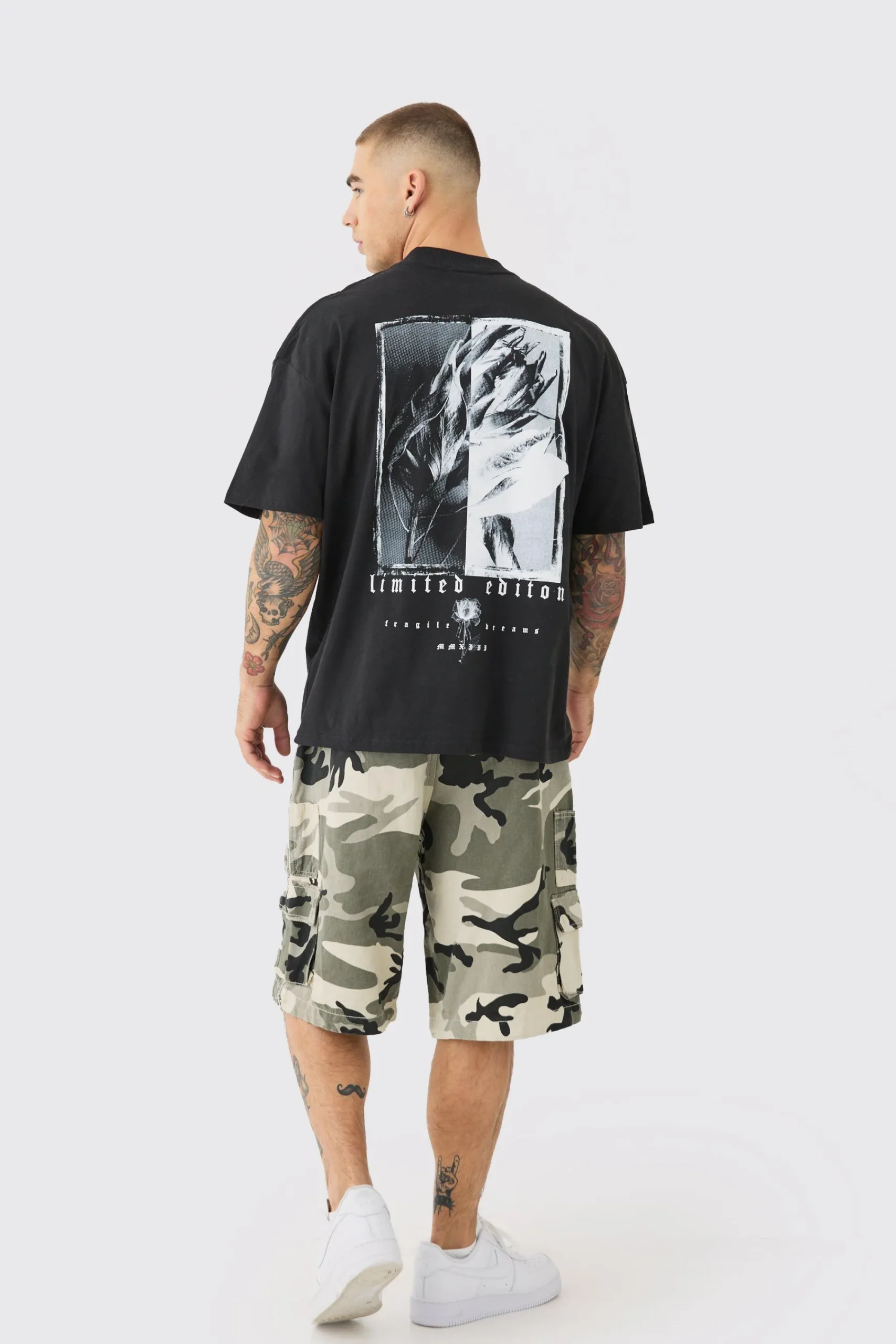 Oversized Extended Neck Floral Graphic Back Print T-shirt | UK^boohooMAN Best