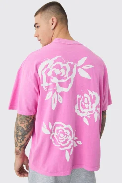 Oversized Extended Neck Floral Print T-shirt | UK^boohooMAN Online