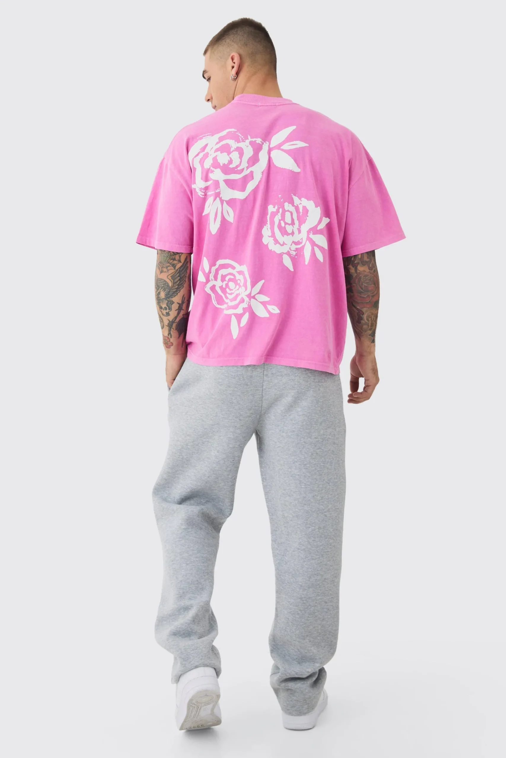 Oversized Extended Neck Floral Print T-shirt | UK^boohooMAN Online
