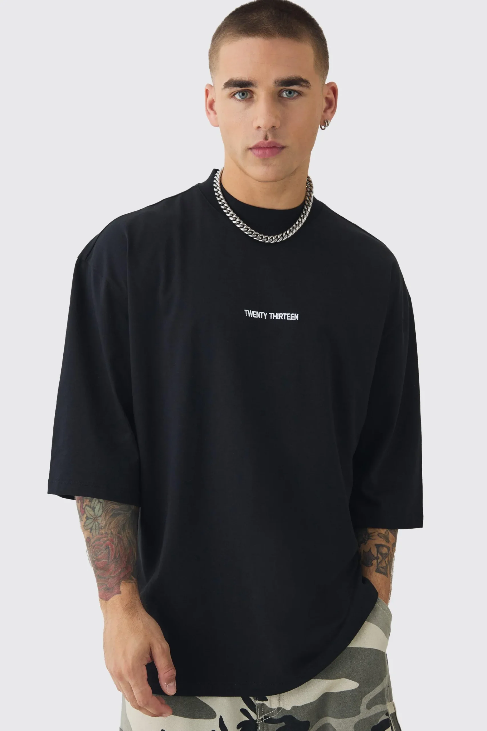 Oversized Extended Neck Graphic T-shirt | UK^boohooMAN Outlet