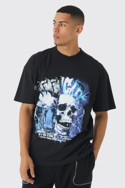 Oversized Extended Neck Gothic Print T-Shirt | UK^boohooMAN Best