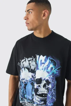 Oversized Extended Neck Gothic Print T-Shirt | UK^boohooMAN Best