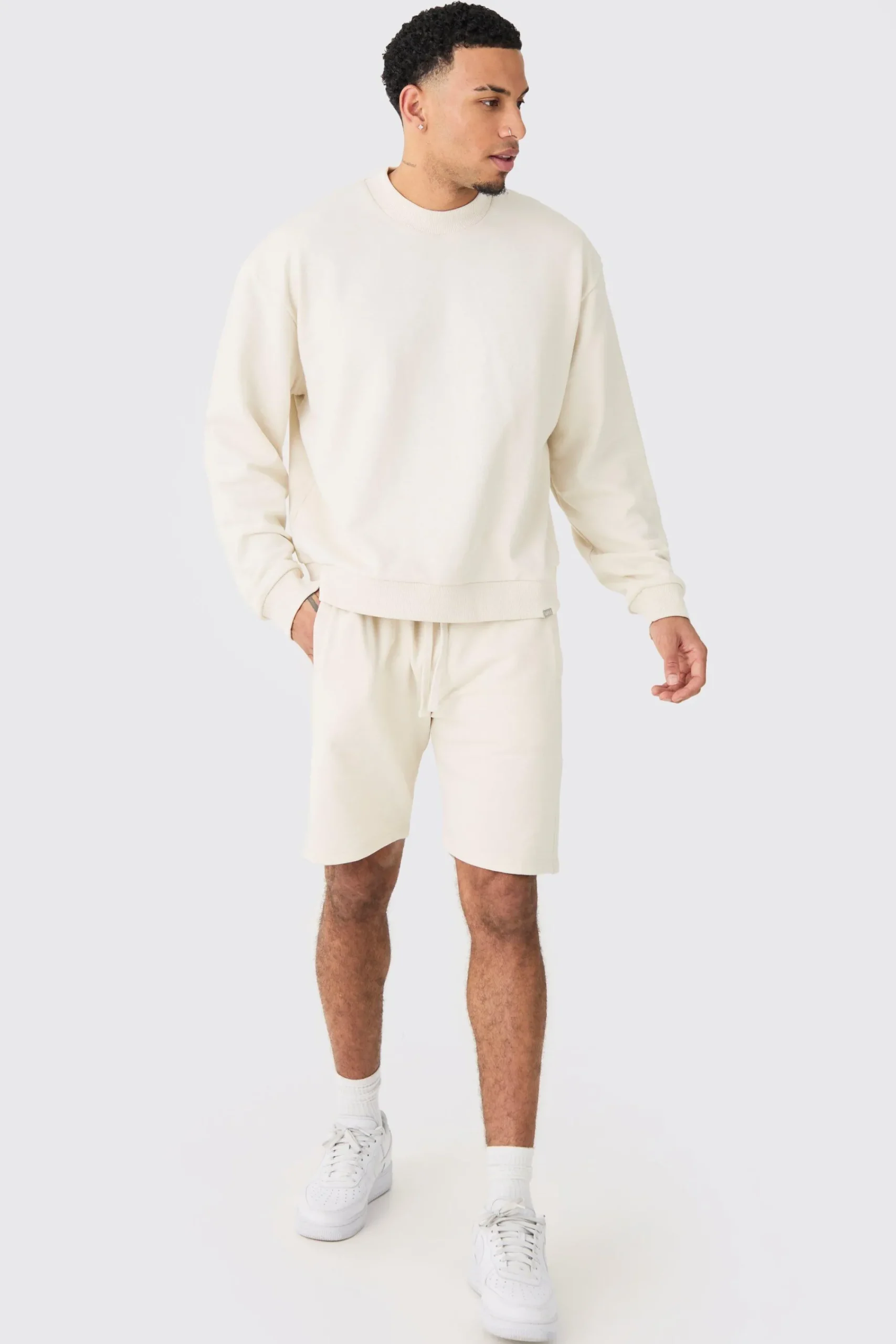 boohooMAN Oversized Extended Neck Heavy Sweatshirt Short Tracksuit | UK| Tracksuits