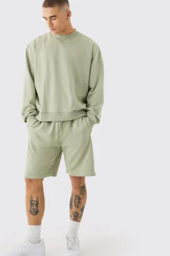 boohooMAN Oversized Extended Neck Heavyweight Sweatshirt Short Tracksuit | UK| Tracksuits