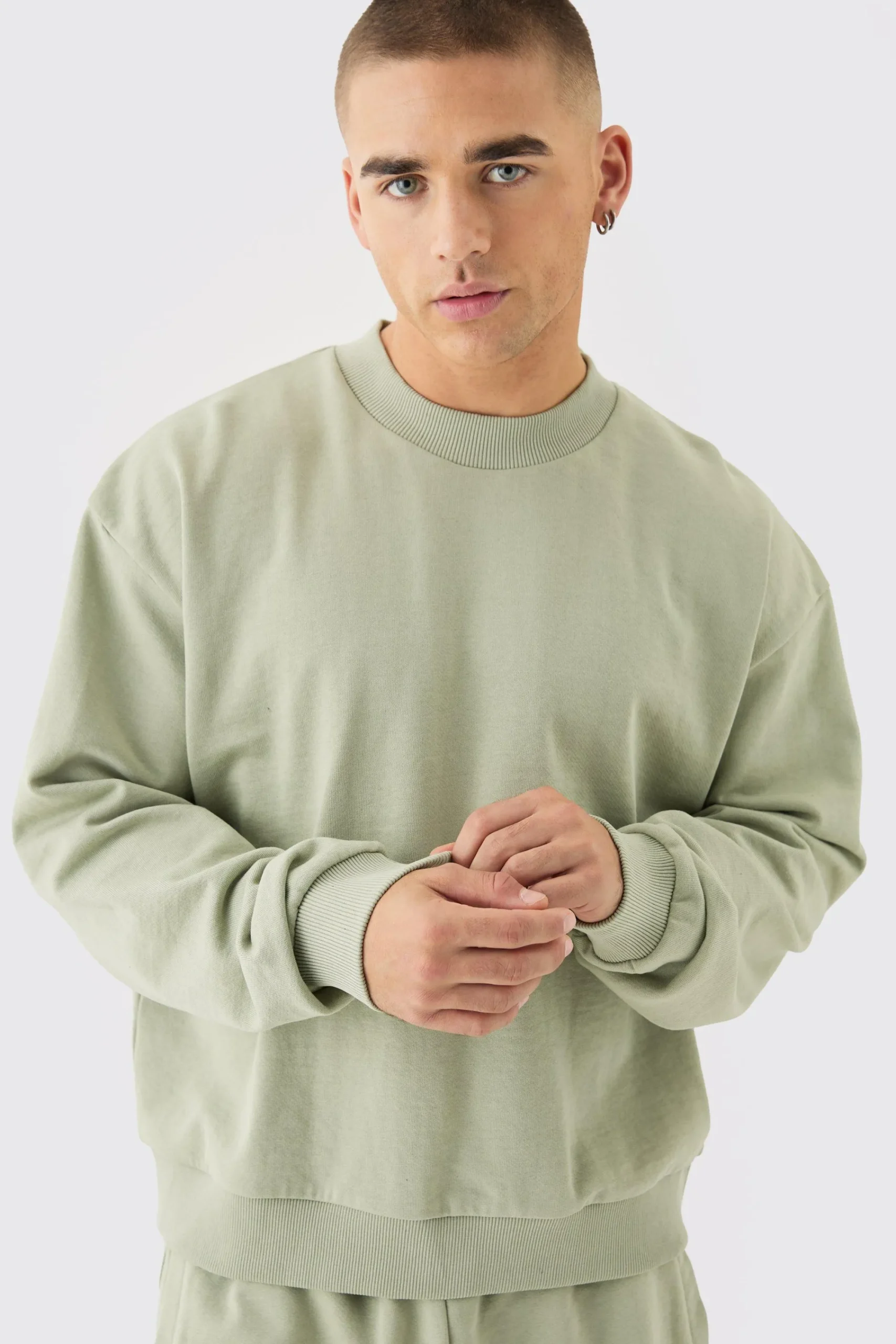 boohooMAN Oversized Extended Neck Heavyweight Sweatshirt Short Tracksuit | UK| Tracksuits