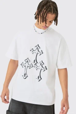 Oversized Extended Neck Heavyweight Gothic T-shirt | UK^boohooMAN Online