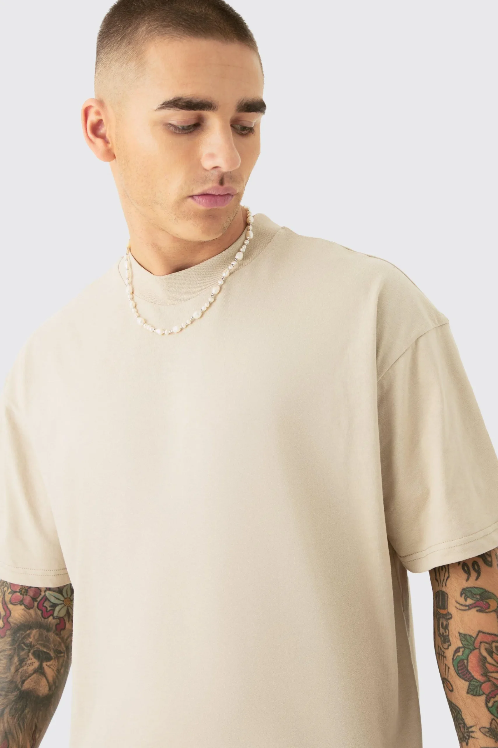 Oversized Extended Neck Heavyweight Slogan T-shirt | UK^boohooMAN Outlet