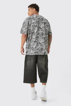 Oversized Extended Neck Homme Abstract Printed T-shirt | UK^boohooMAN Hot