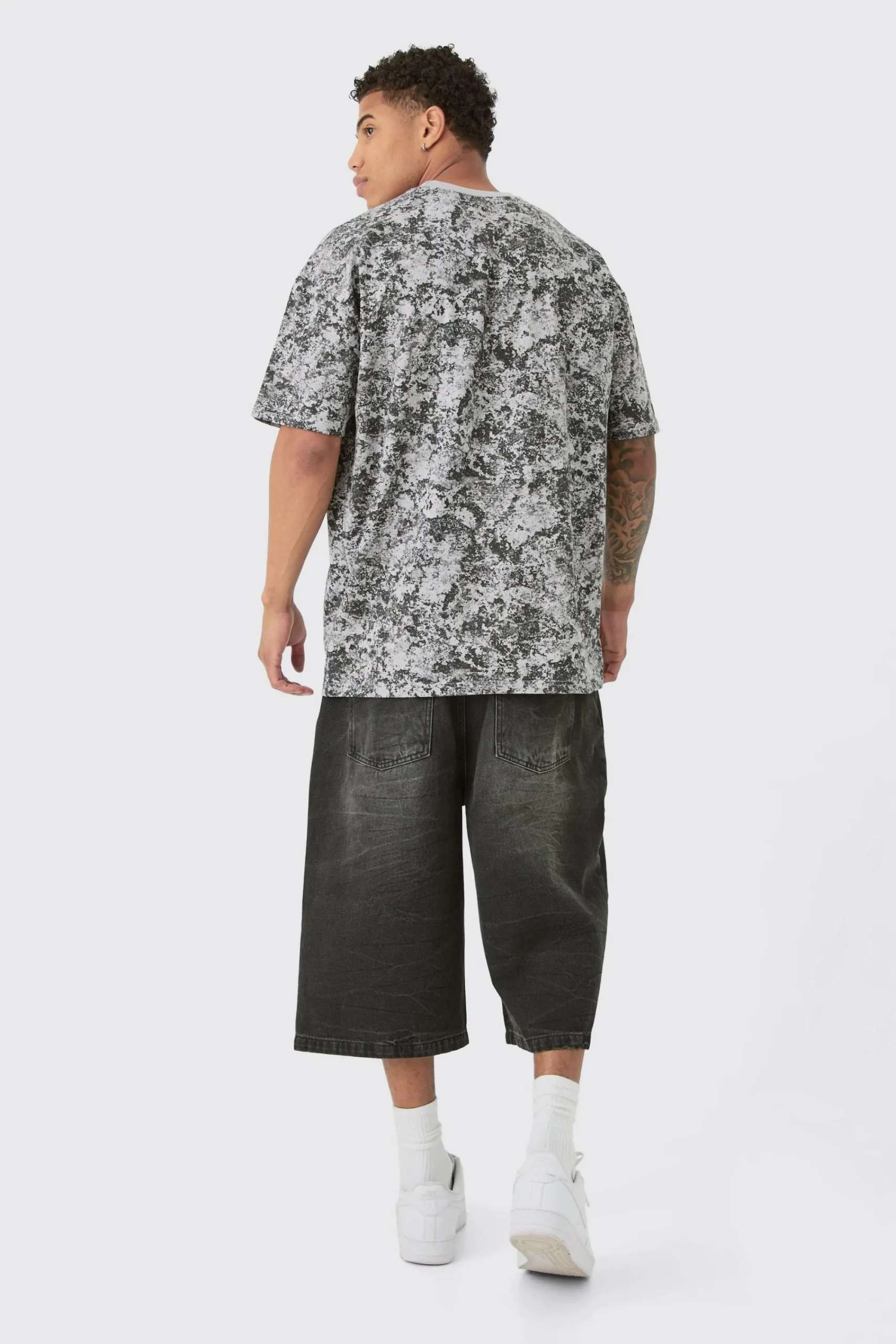 Oversized Extended Neck Homme Abstract Printed T-shirt | UK^boohooMAN Hot