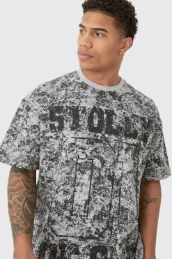Oversized Extended Neck Homme Abstract Printed T-shirt | UK^boohooMAN Hot