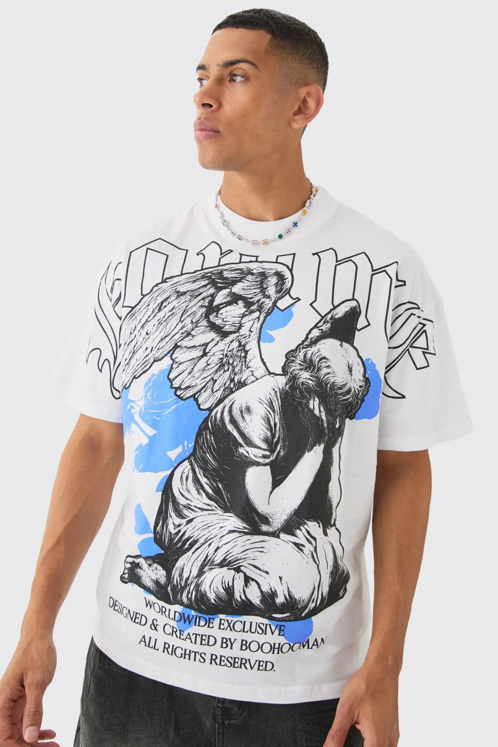 Oversized Extended Neck Homme Large Scale Graphic T-shirt | UK^boohooMAN Outlet