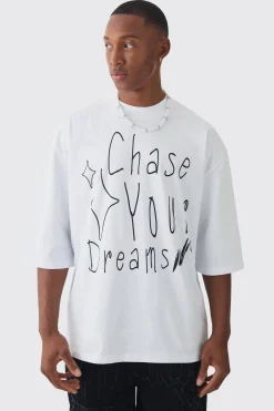 Oversized Extended Neck Heavyweight Interlock Doodle T-shirt | UK^boohooMAN Outlet