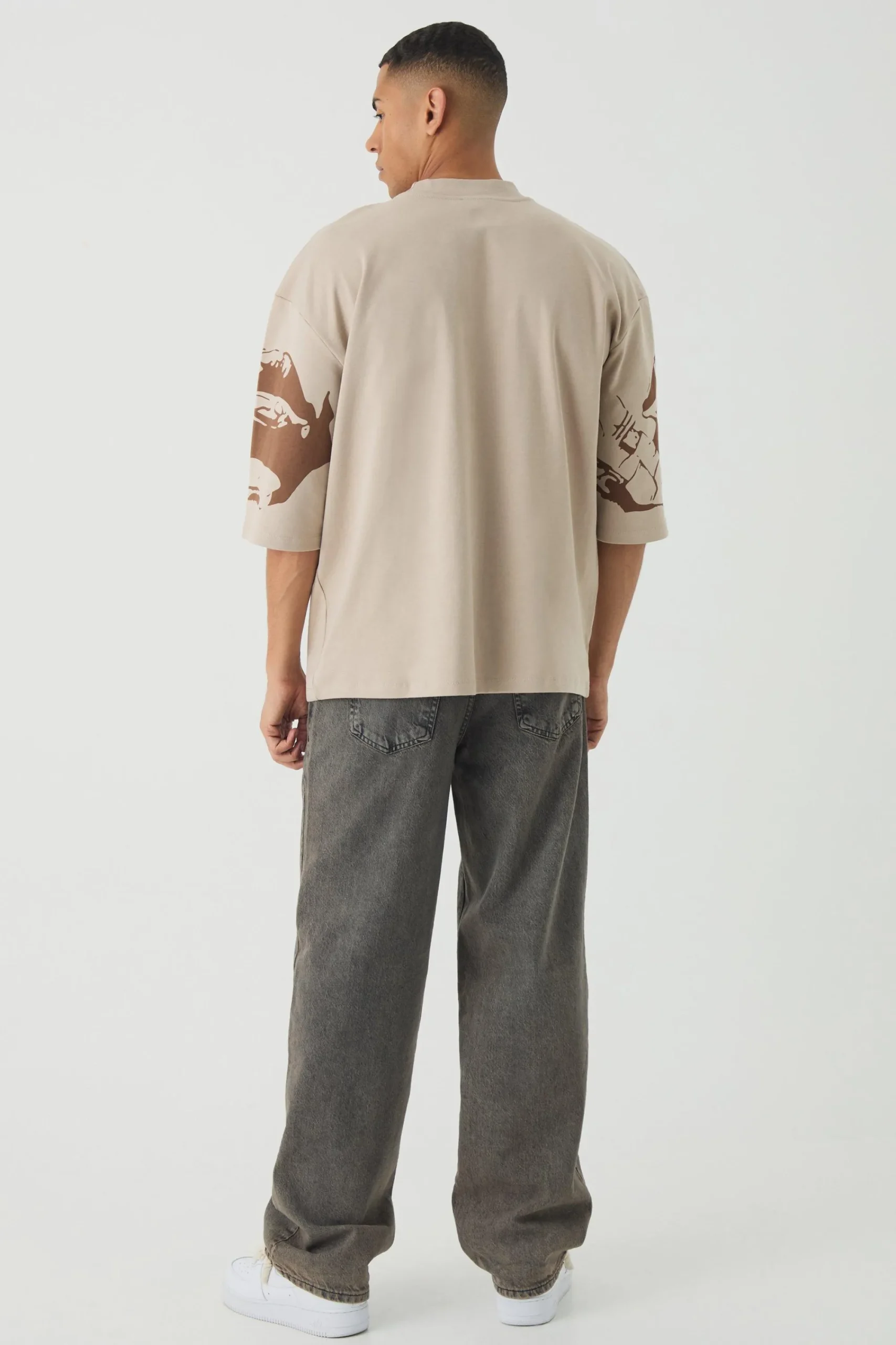 Oversized Extended Neck Heavyweight Interlock Face Print T-shirt | UK^boohooMAN Hot