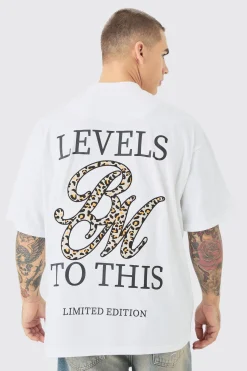 Oversized Extended Neck Heavyweight Leopard Applique T-shirt | UK^boohooMAN New