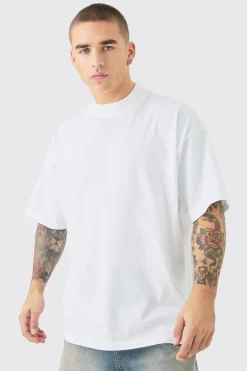 Oversized Extended Neck Heavyweight Leopard Applique T-shirt | UK^boohooMAN New