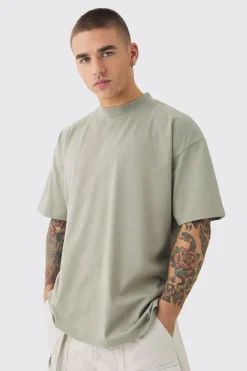 Oversized Extended Neck Heavyweight Leopard Applique T-shirt | UK^boohooMAN Online