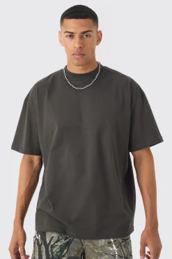Oversized Extended Neck Heavyweight Back Embroidered T-shirt | UK^boohooMAN