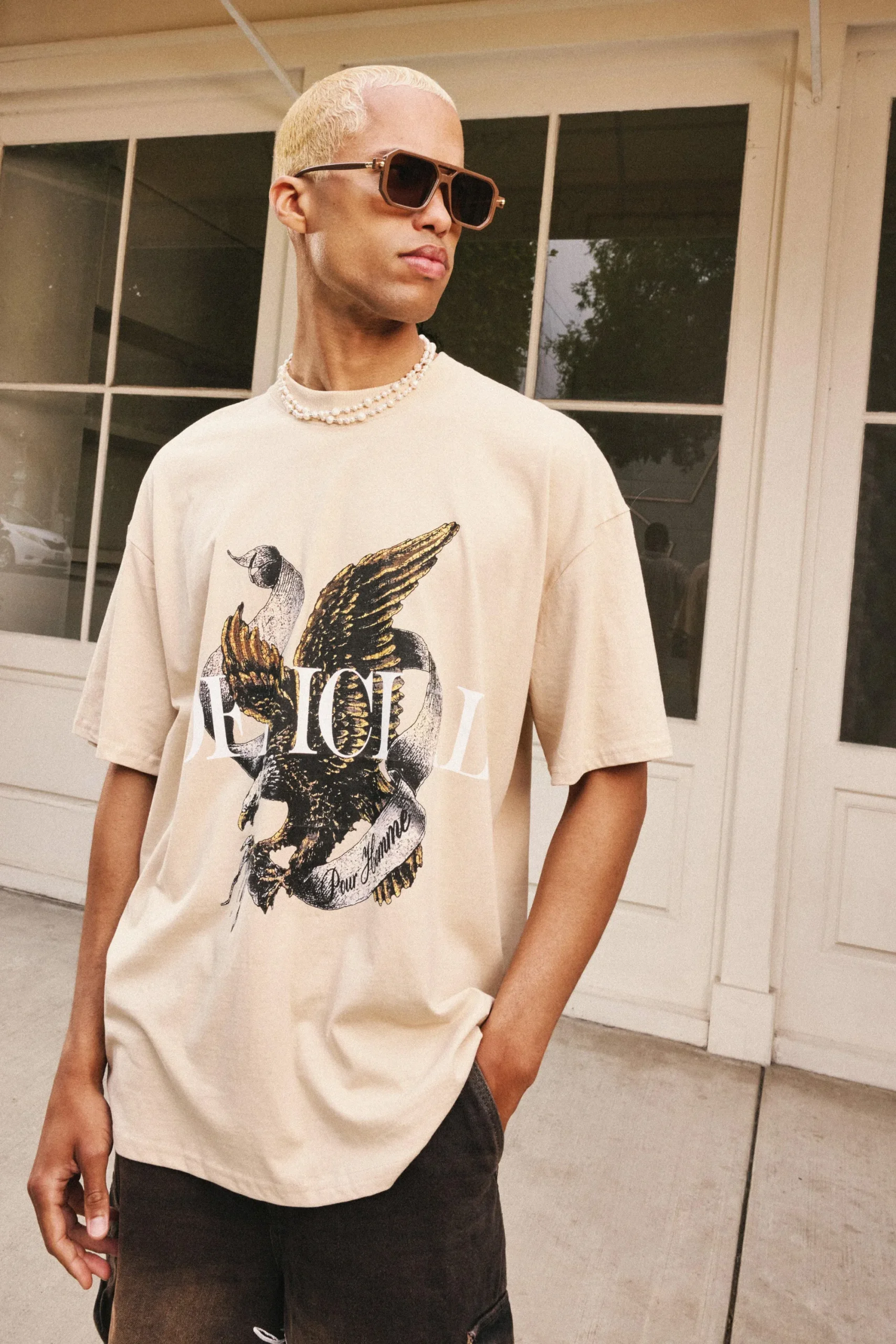 Oversized Extended Neck Heavyweight Official Bird Graphic T-shirt | UK^boohooMAN Discount