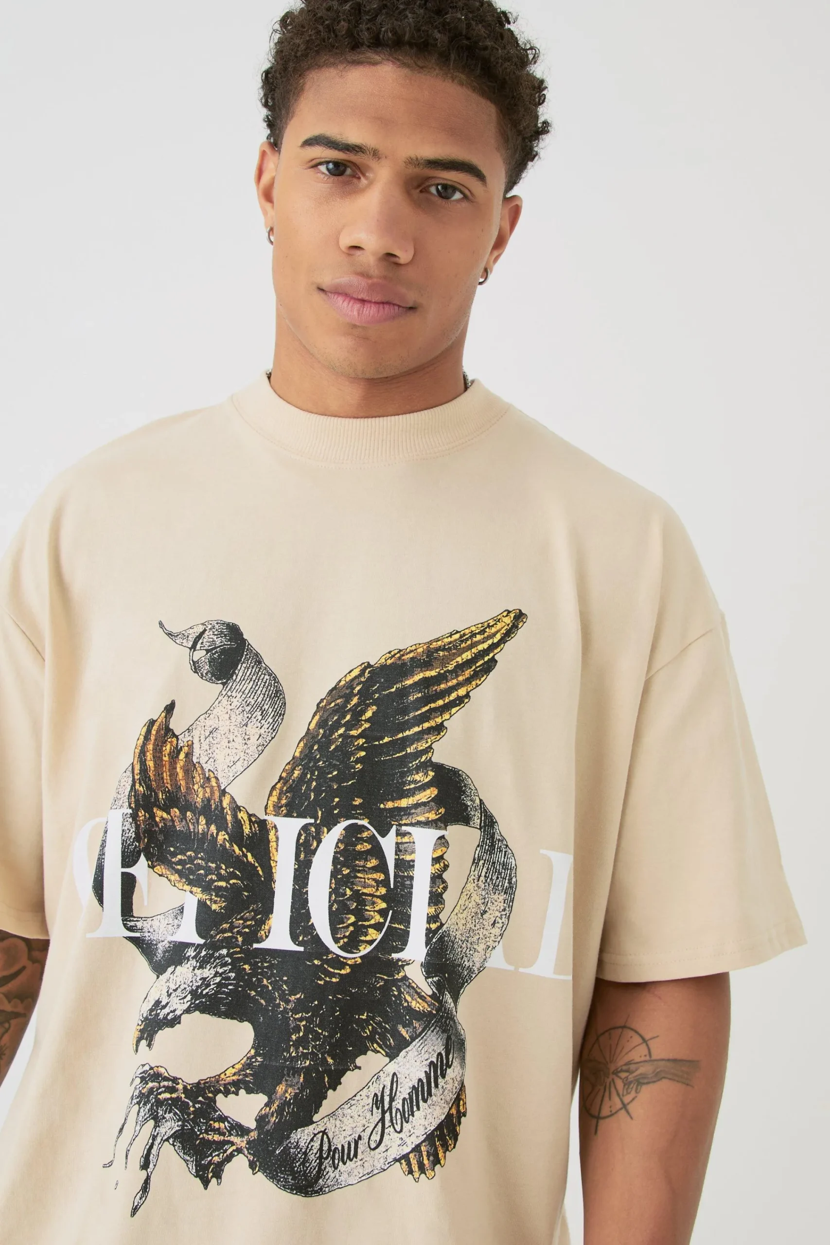 Oversized Extended Neck Heavyweight Official Bird Graphic T-shirt | UK^boohooMAN Discount