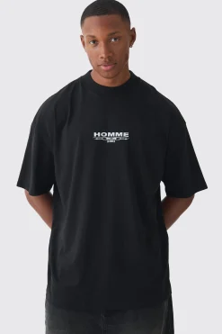 Oversized Extended Neck Homme Butterfly Print T-shirt | UK^boohooMAN New