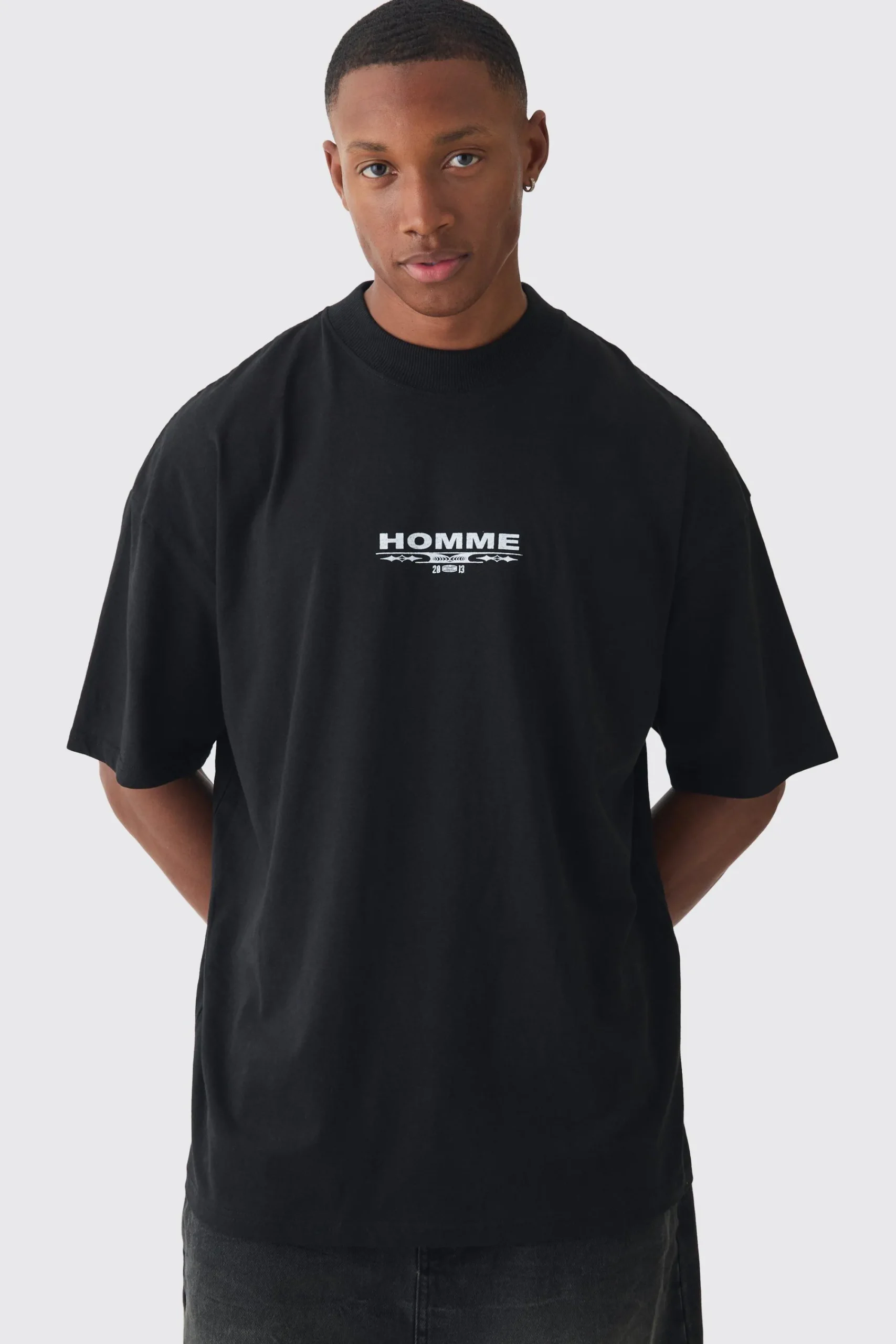 Oversized Extended Neck Homme Butterfly Print T-shirt | UK^boohooMAN New