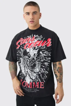 Oversized Extended Neck Heart Graphic T-shirt | UK^boohooMAN Clearance