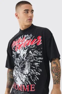 Oversized Extended Neck Heart Graphic T-shirt | UK^boohooMAN Clearance