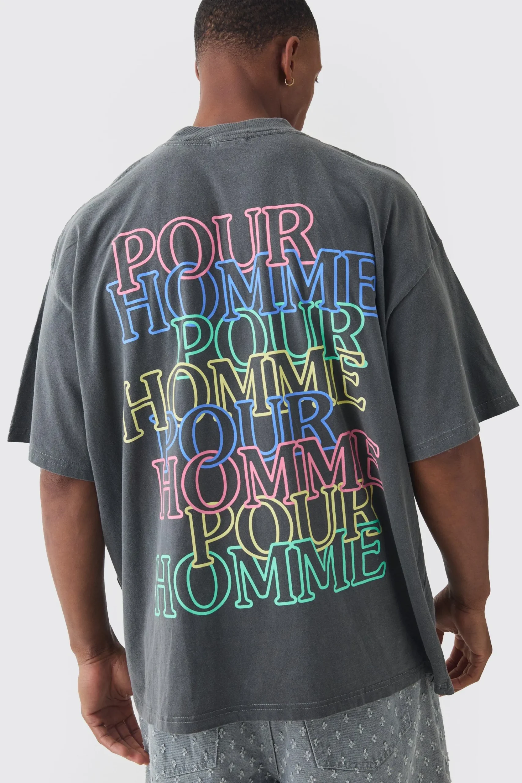 Oversized Extended Neck Homme Wash Print T-shirt | UK^boohooMAN
