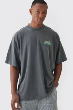 Oversized Extended Neck Homme Wash Print T-shirt | UK^boohooMAN