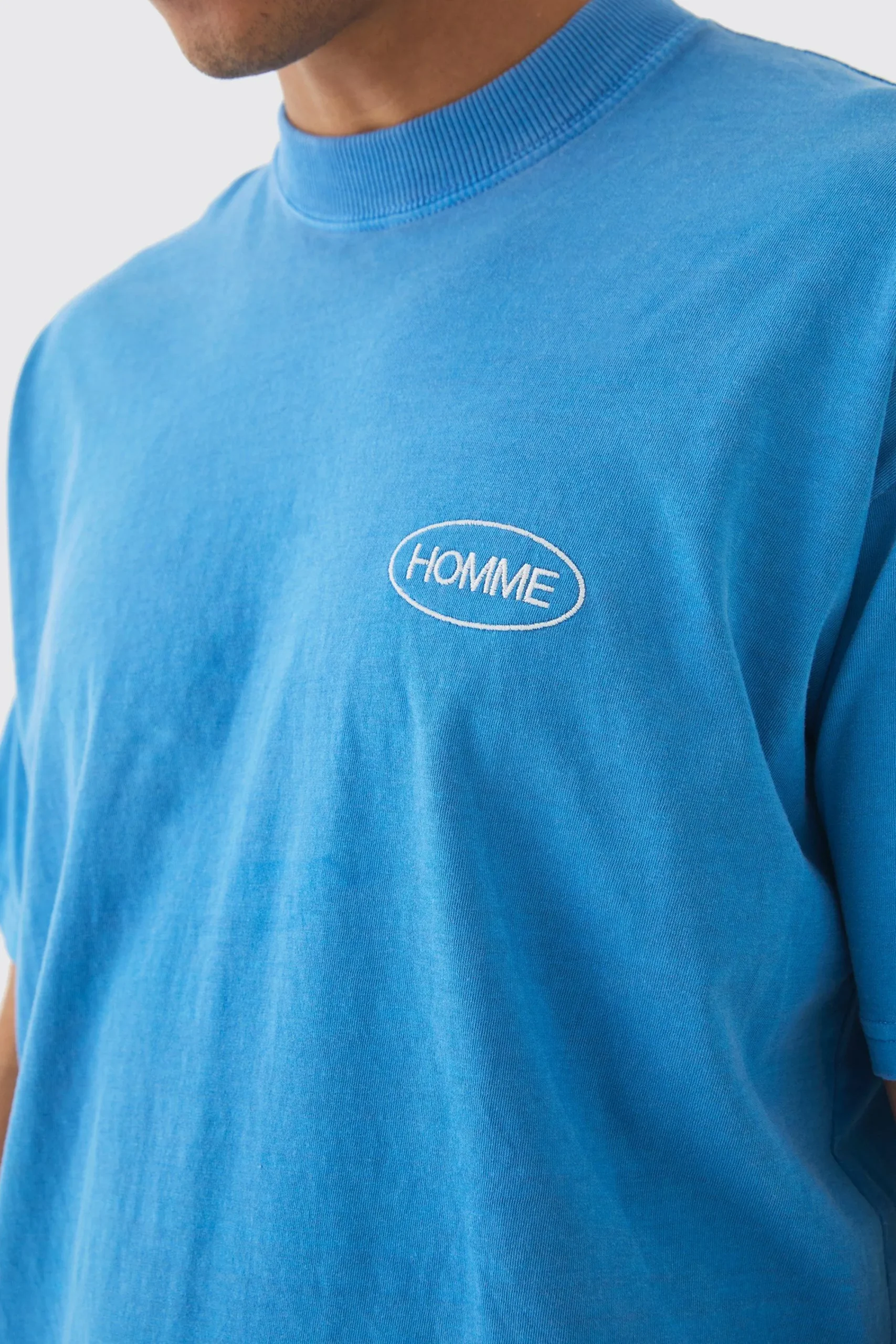 Oversized Extended Neck Homme Chest Embroidered T-Shirt | UK^boohooMAN New
