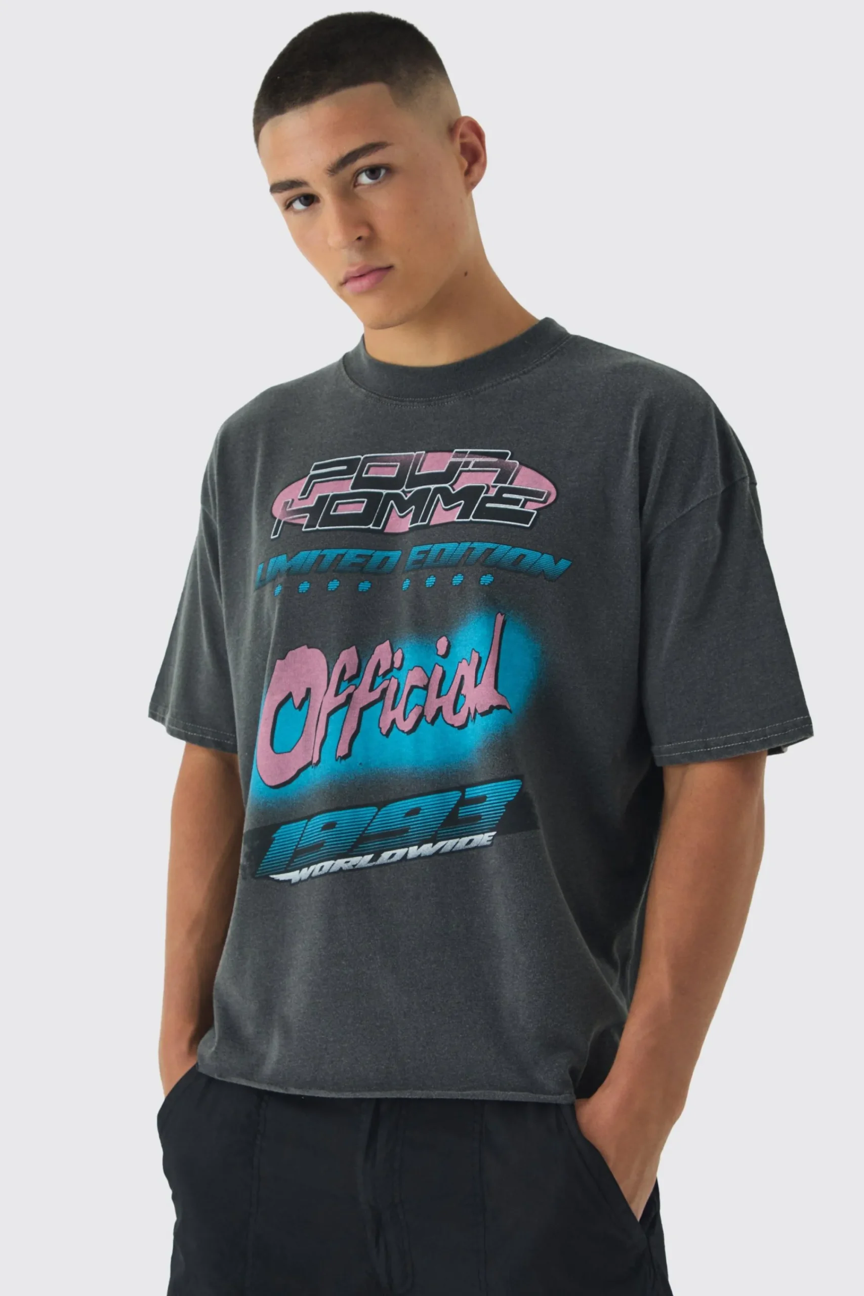 Oversized Extended Neck Homme Back Print T-Shirt | UK^boohooMAN Online