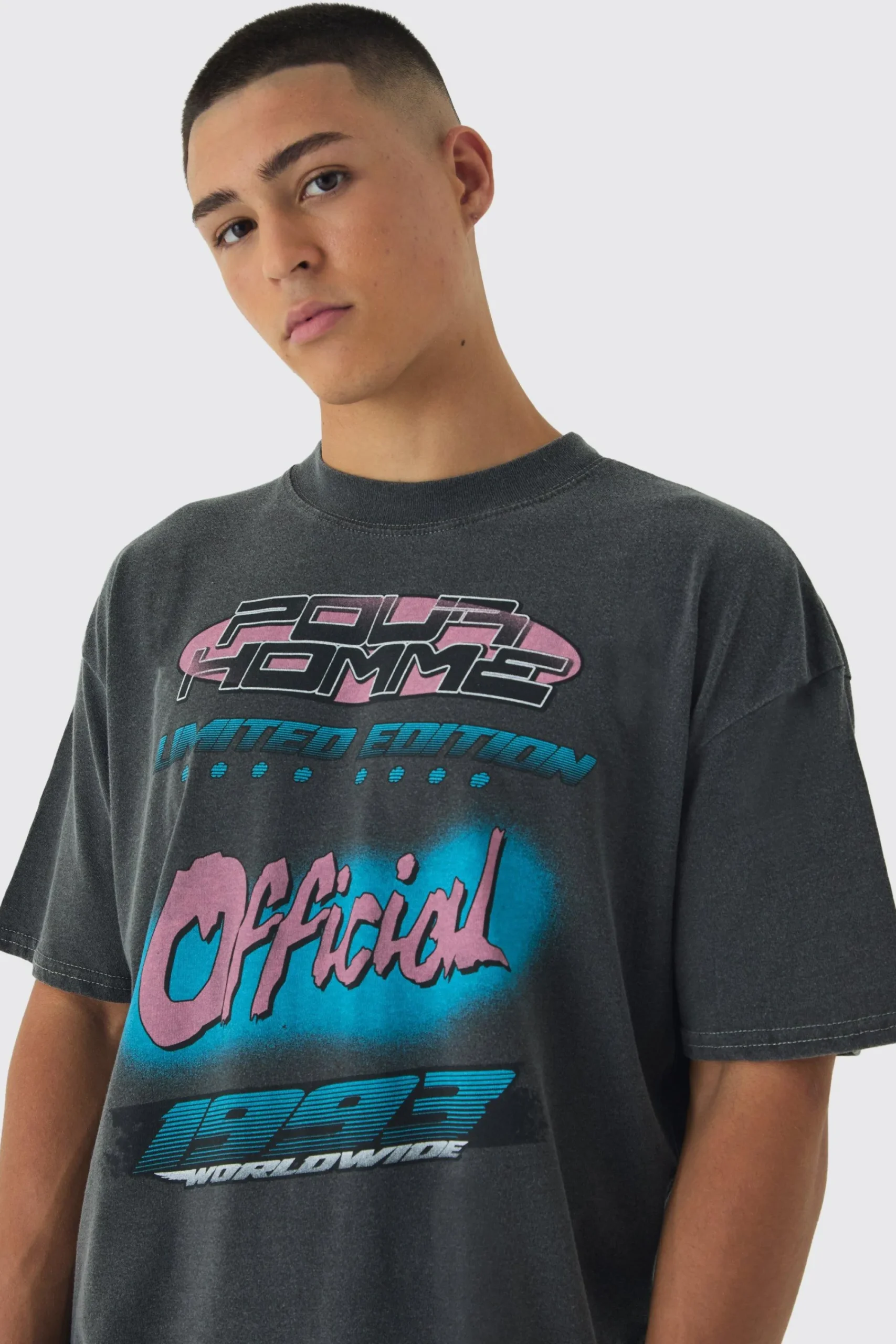 Oversized Extended Neck Homme Back Print T-Shirt | UK^boohooMAN Online