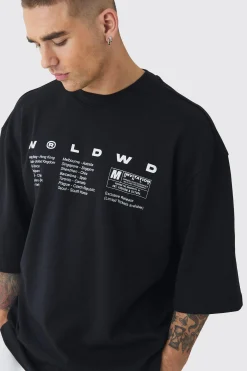 Oversized Extended Neck Interlock Worldwide T-shirt | UK^boohooMAN Best