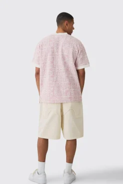 Oversized Extended Neck Jacquard Aztec Contrast Hems T-shirt | UK^boohooMAN Outlet