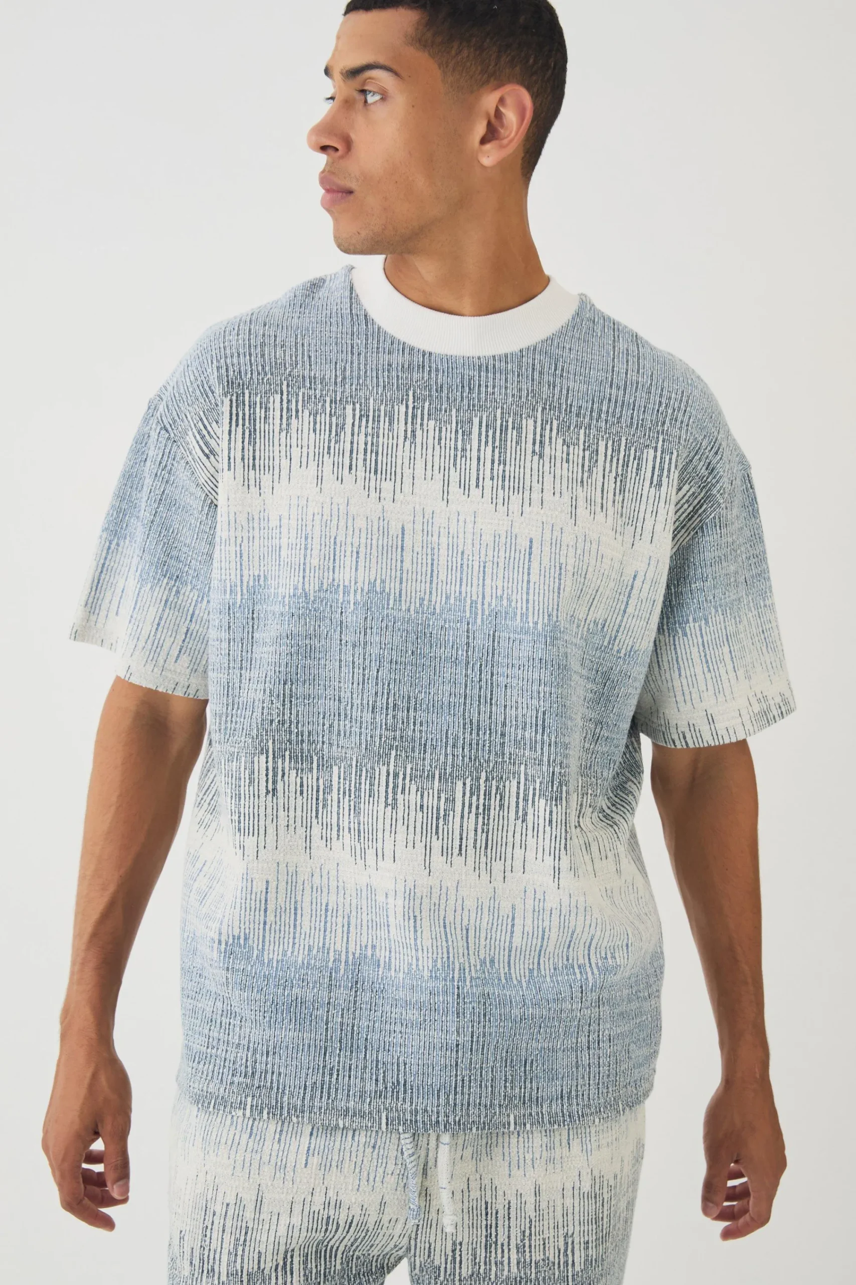 Oversized Extended Neck Jacquard T-shirt | UK^boohooMAN New