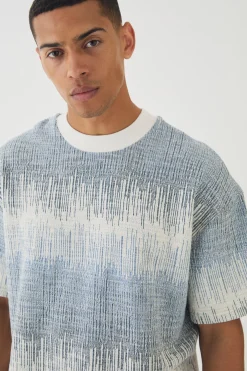Oversized Extended Neck Jacquard T-shirt | UK^boohooMAN New