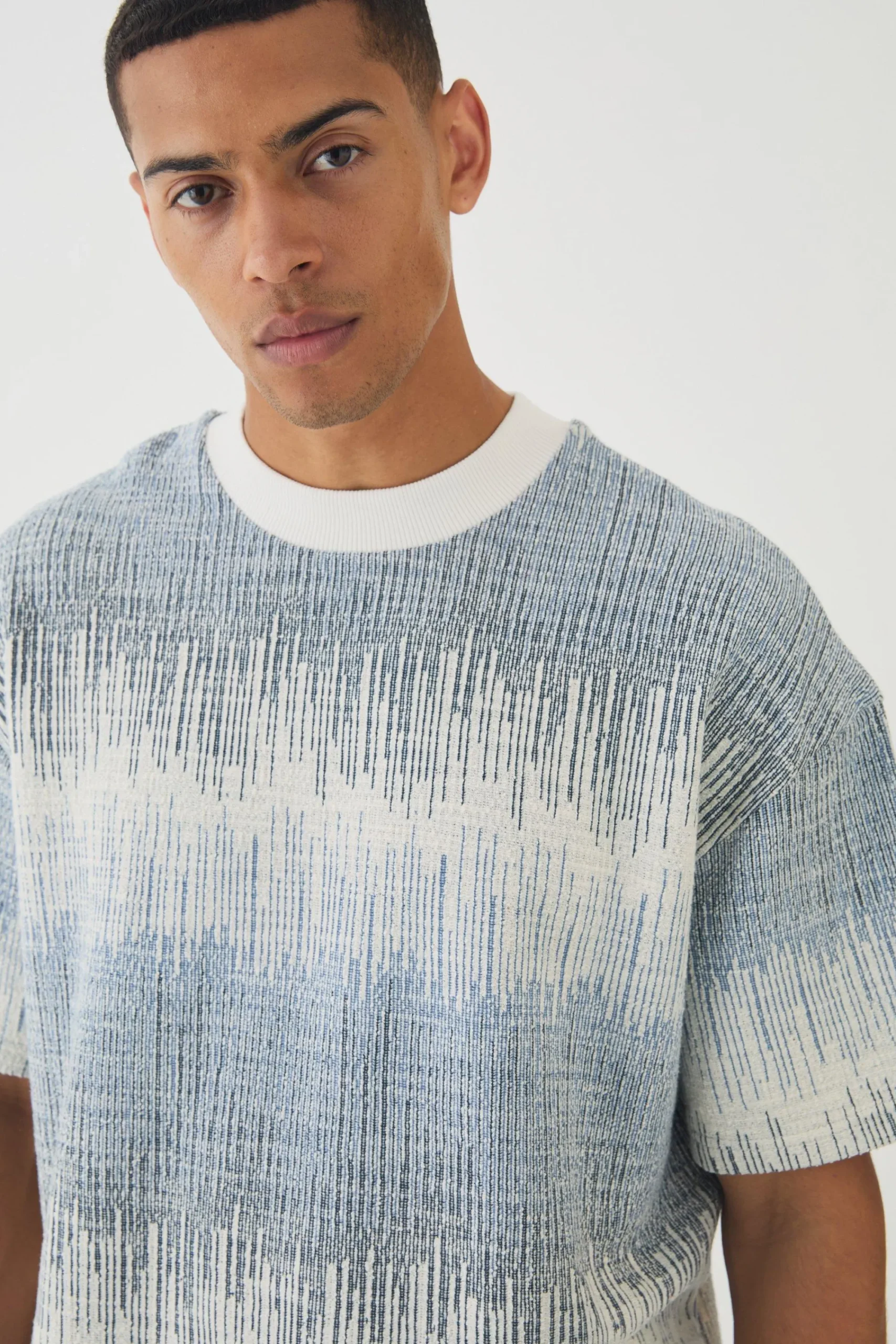 Oversized Extended Neck Jacquard T-shirt | UK^boohooMAN New