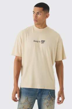 Oversized Extended Neck Keep It Real Print T-Shirt | UK^boohooMAN Clearance