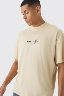 Oversized Extended Neck Keep It Real Print T-Shirt | UK^boohooMAN Clearance