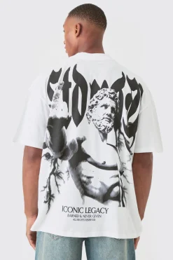 Oversized Extended Neck Large Scale Statue Print T-shirt | UK^boohooMAN New
