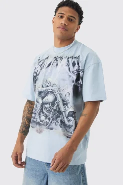 Oversized Extended Neck Lightening Graphic T-shirt | UK^boohooMAN New