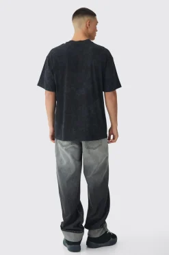 Oversized Extended Neck Large Scale Summoned Print Acid Wash T-Shirt | UK^boohooMAN Outlet