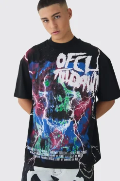 Oversized Extended Neck Large Scale Till Dawn Print T-Shirt | UK^boohooMAN Online