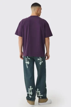 Oversized Extended Neck Large Scale Till Dawn Print T-Shirt | UK^boohooMAN Outlet